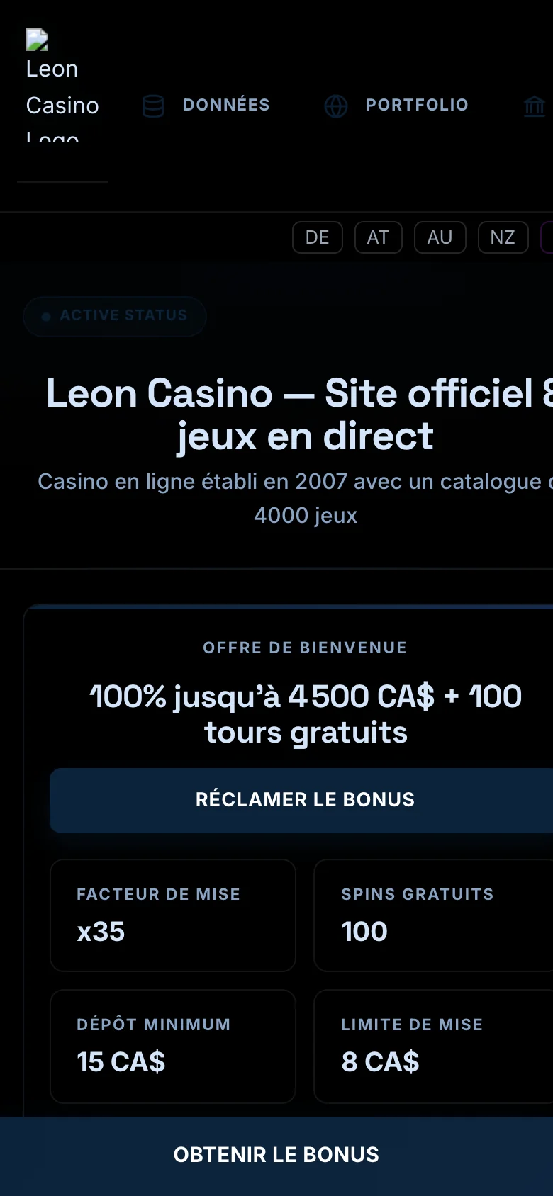 Leon Casino mobile lobby screenshot